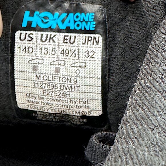 HOKA Clifton 9 Supportive Running Shoes Black White Cushioned Trainers Men’s 14 - Picture 13 of 13